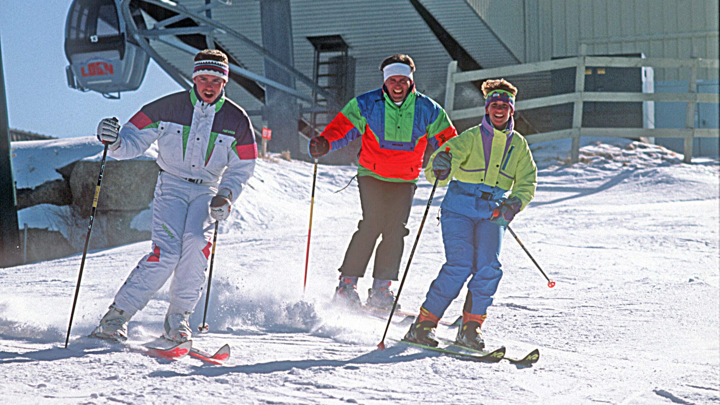 group of skiers off the gondola