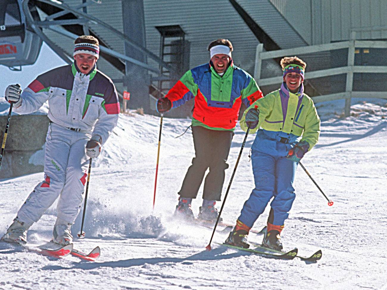 group of skiers off the gondola