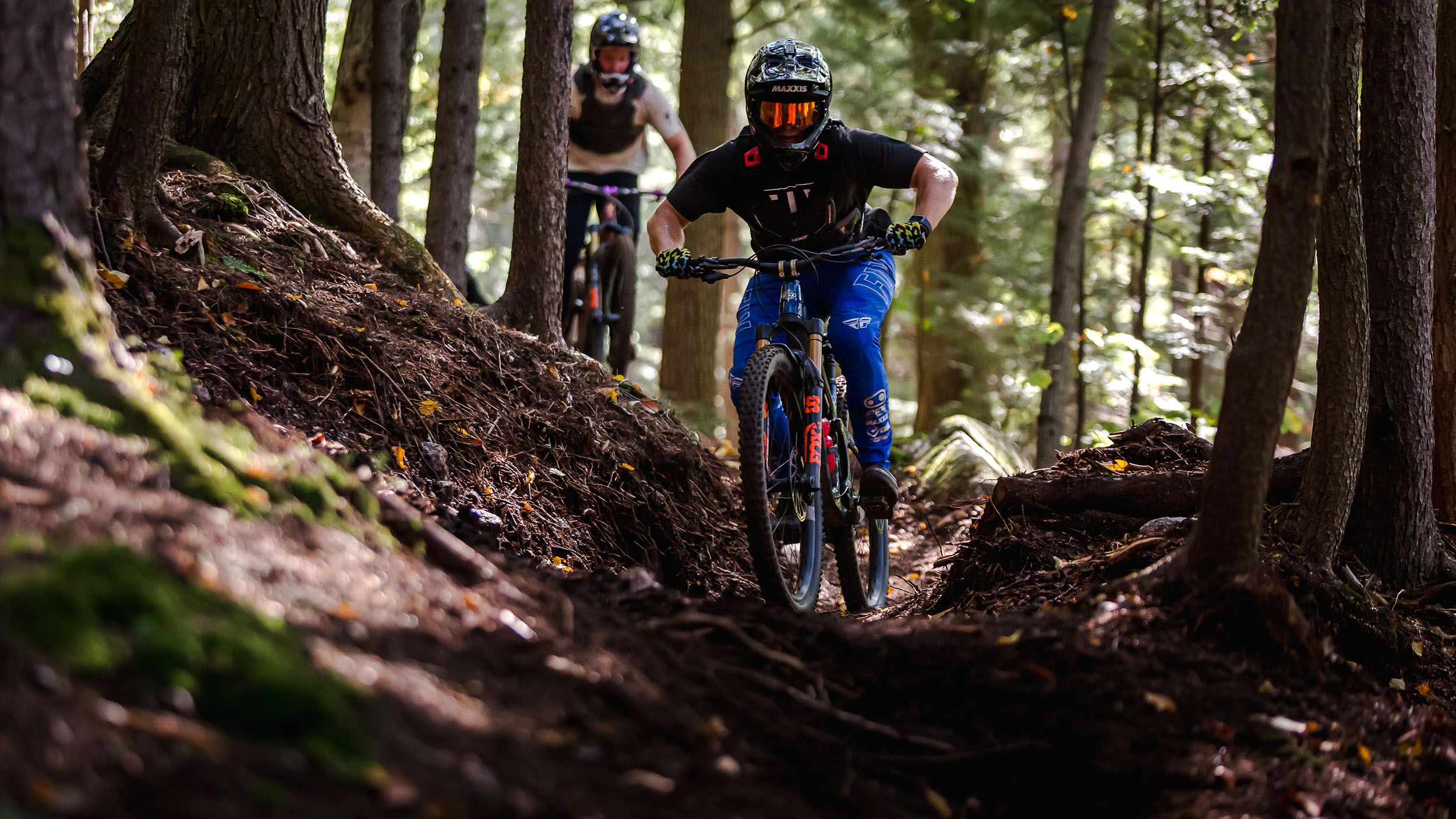 Biker on technical trail