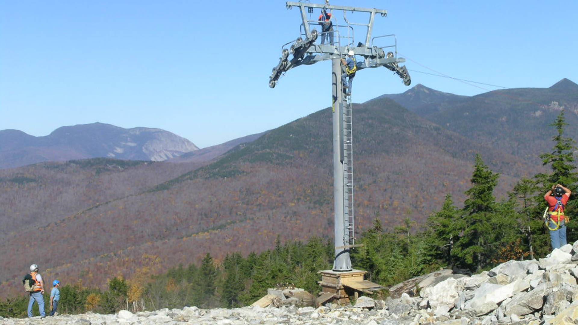 Construction of lift towers at South Peak
