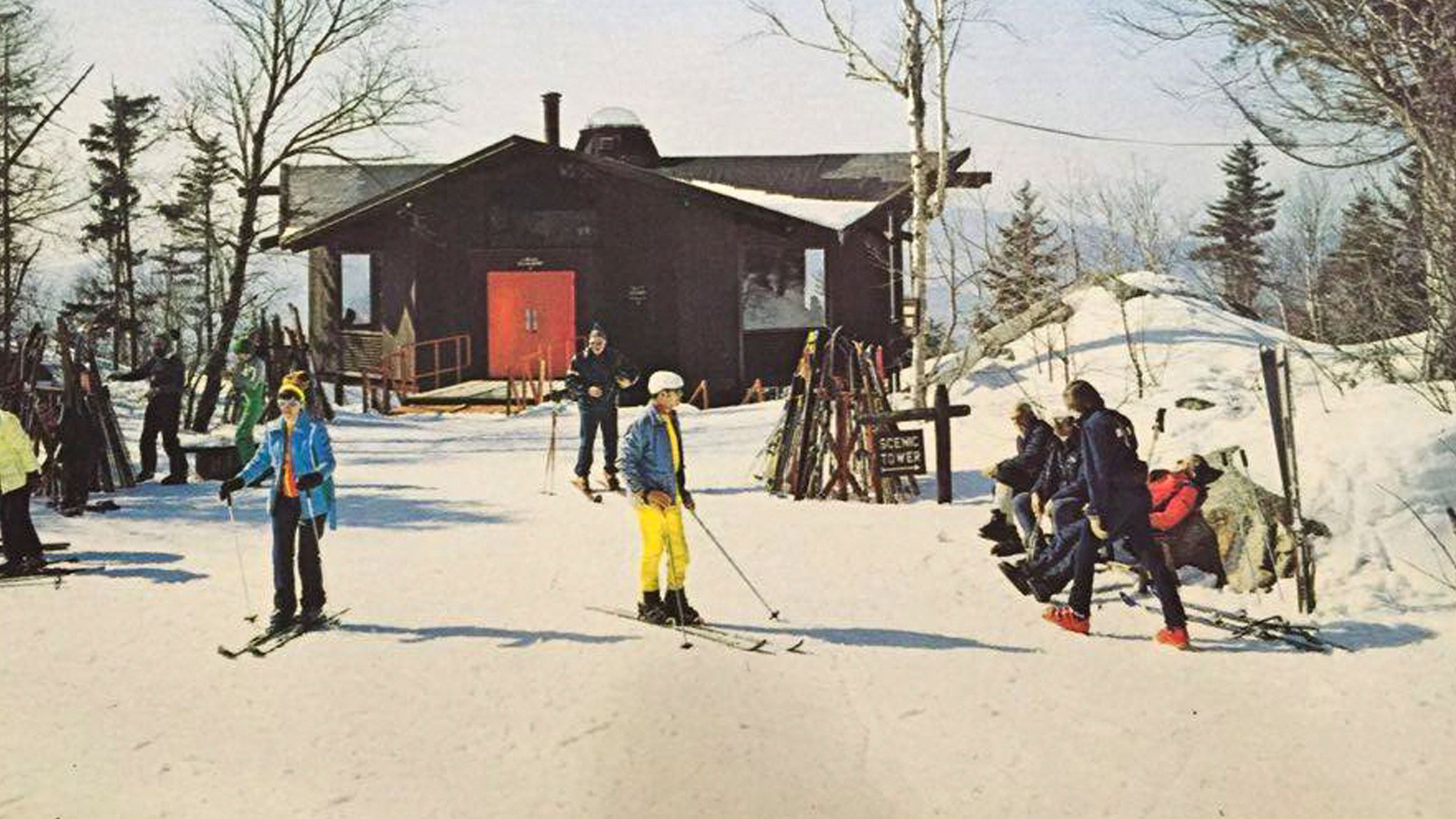 old photo of people outside summit cafe