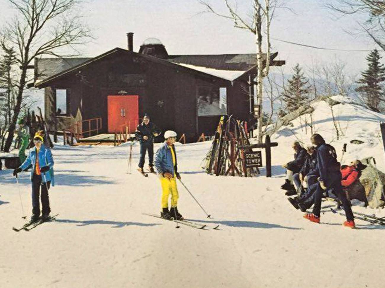old photo of people outside summit cafe