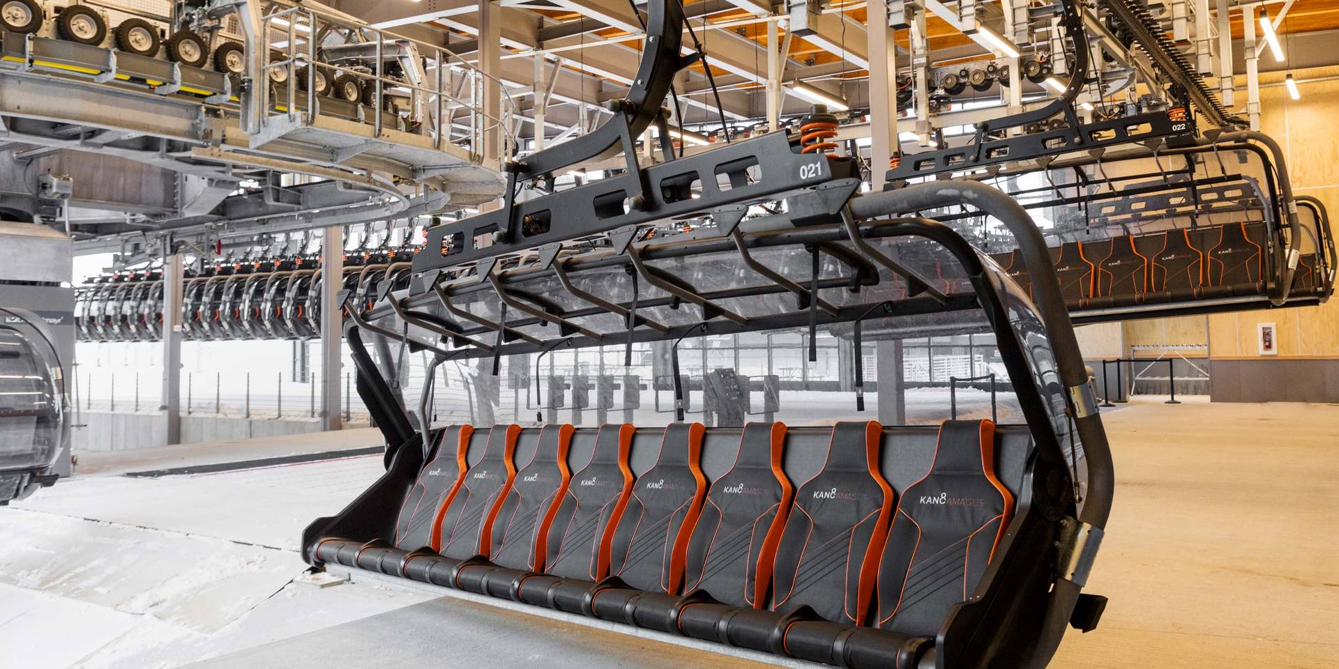 Instructor and child riding in a chairlift at Loon Mountain