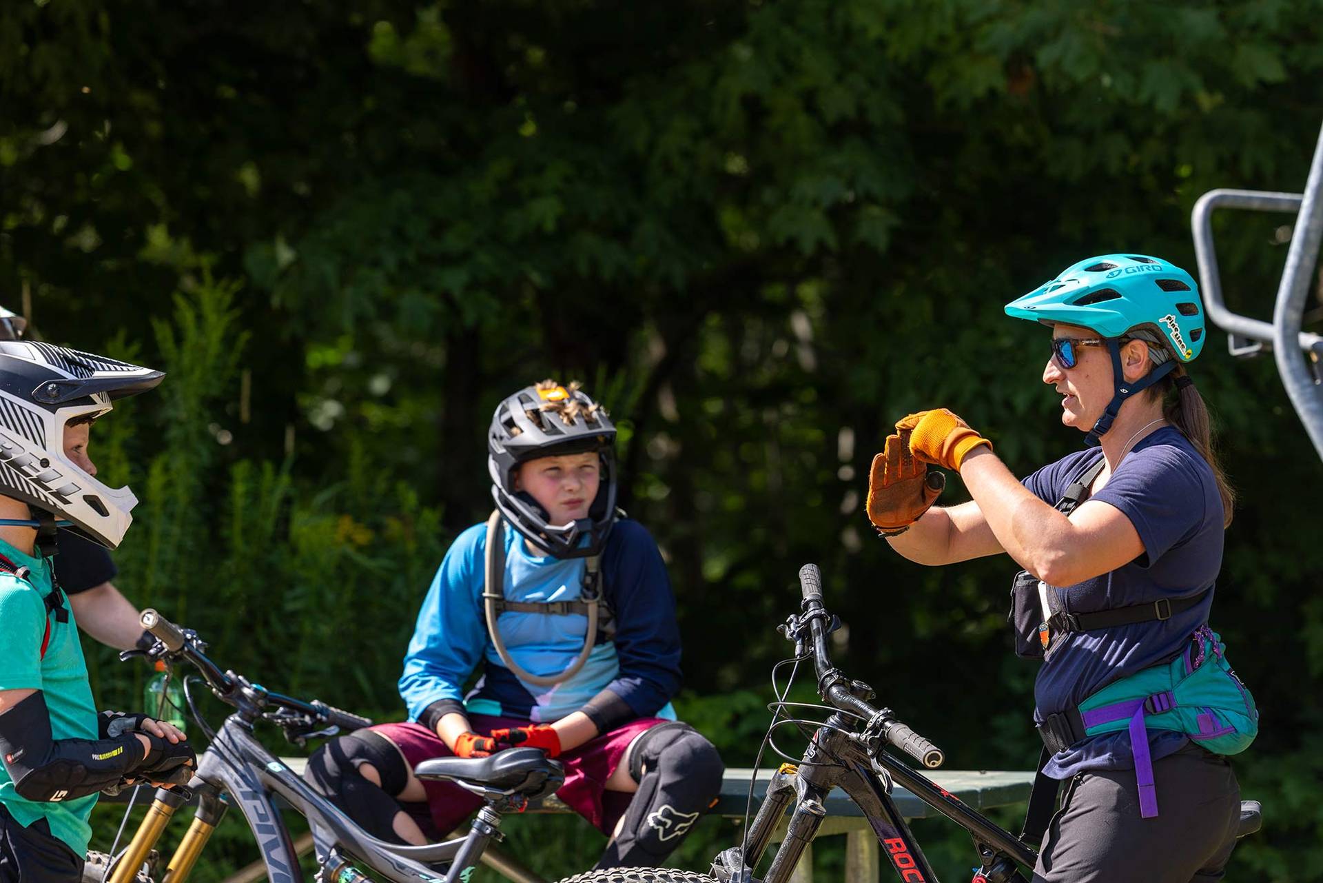 two campers riding a downhill trail at Loon Bike Park