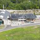 drone image of the Octagon Lodge and Bunyan Room base area