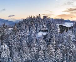 summit cafe with sunrise in winter