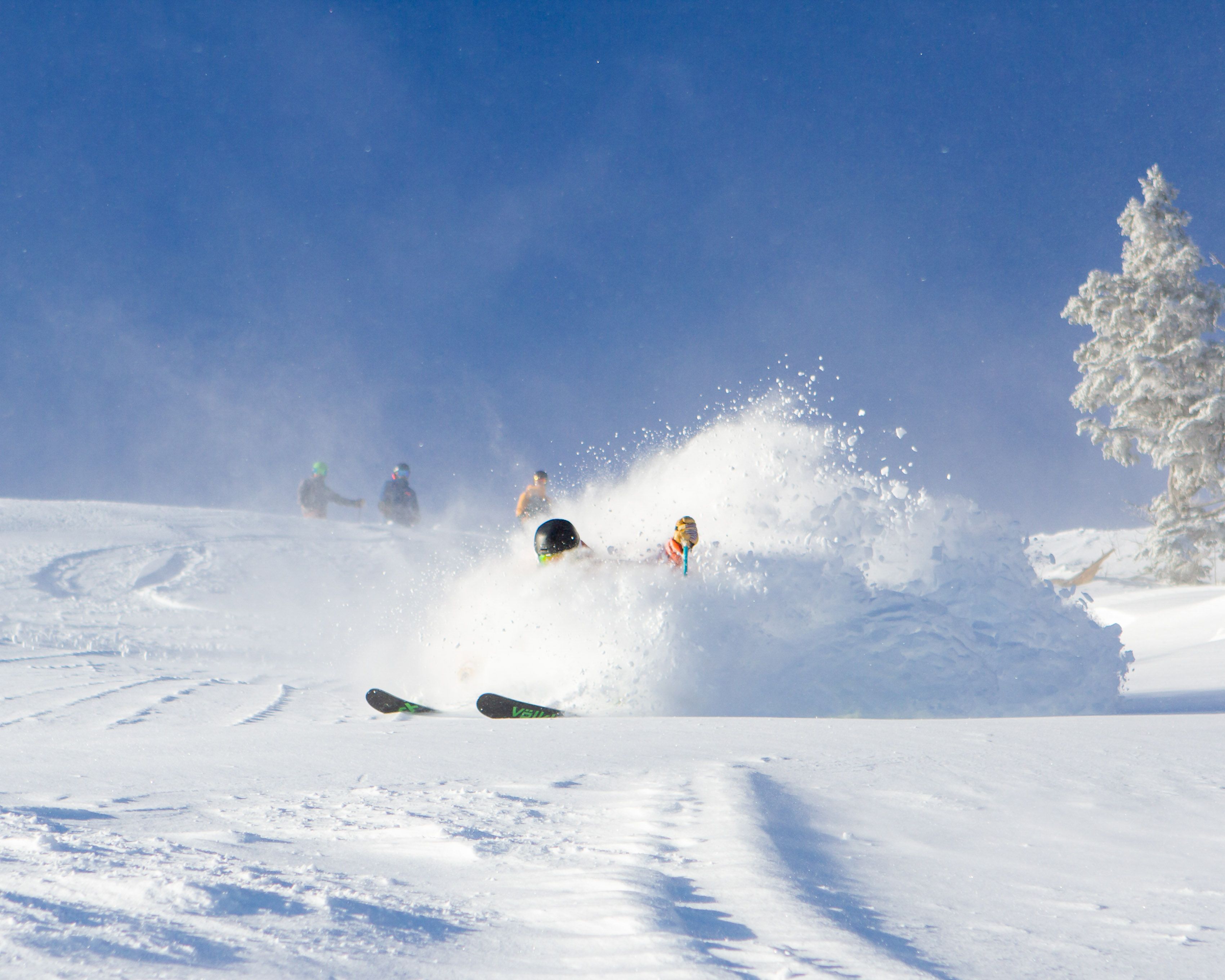 A person skiing in powder.