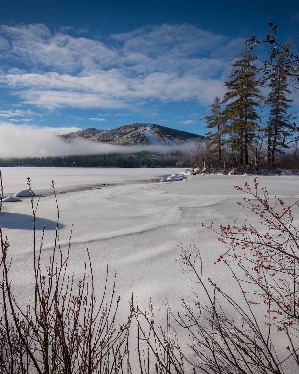 view of mountain from lake