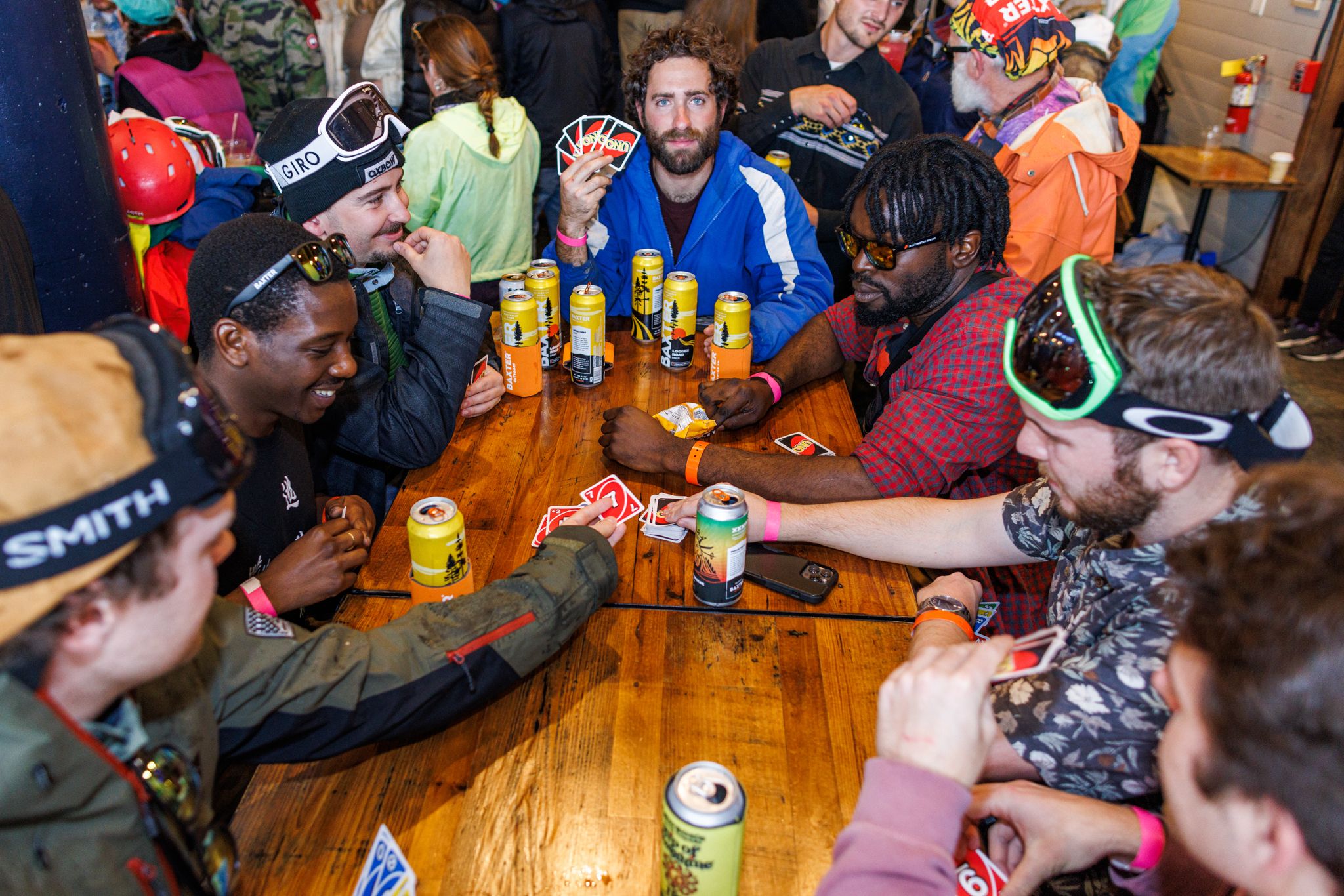 People playing games in the lodge.