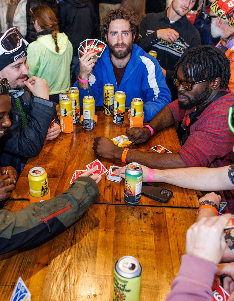 People playing games in the lodge.