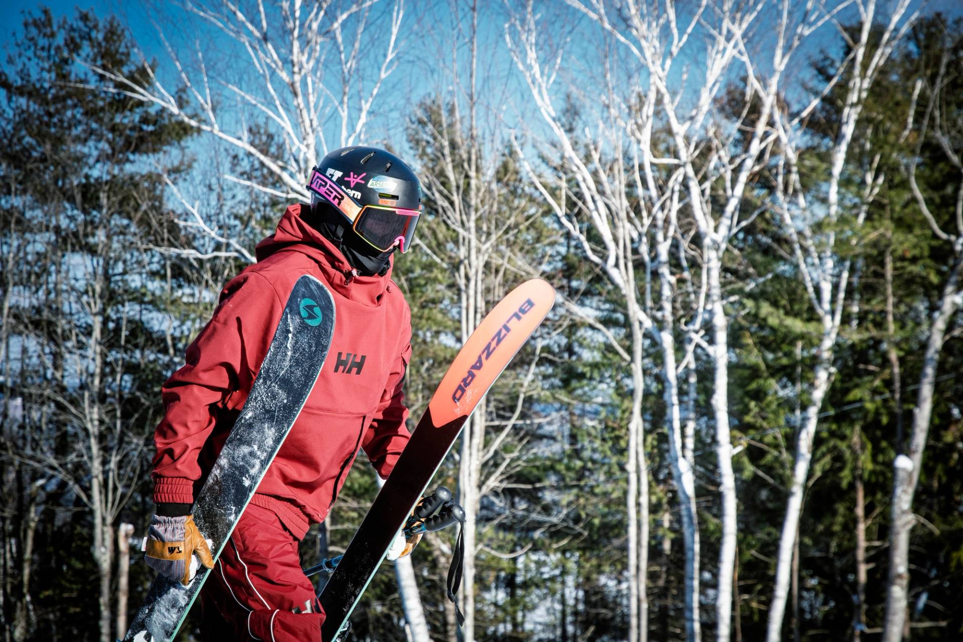 Male skier heads out to the park
