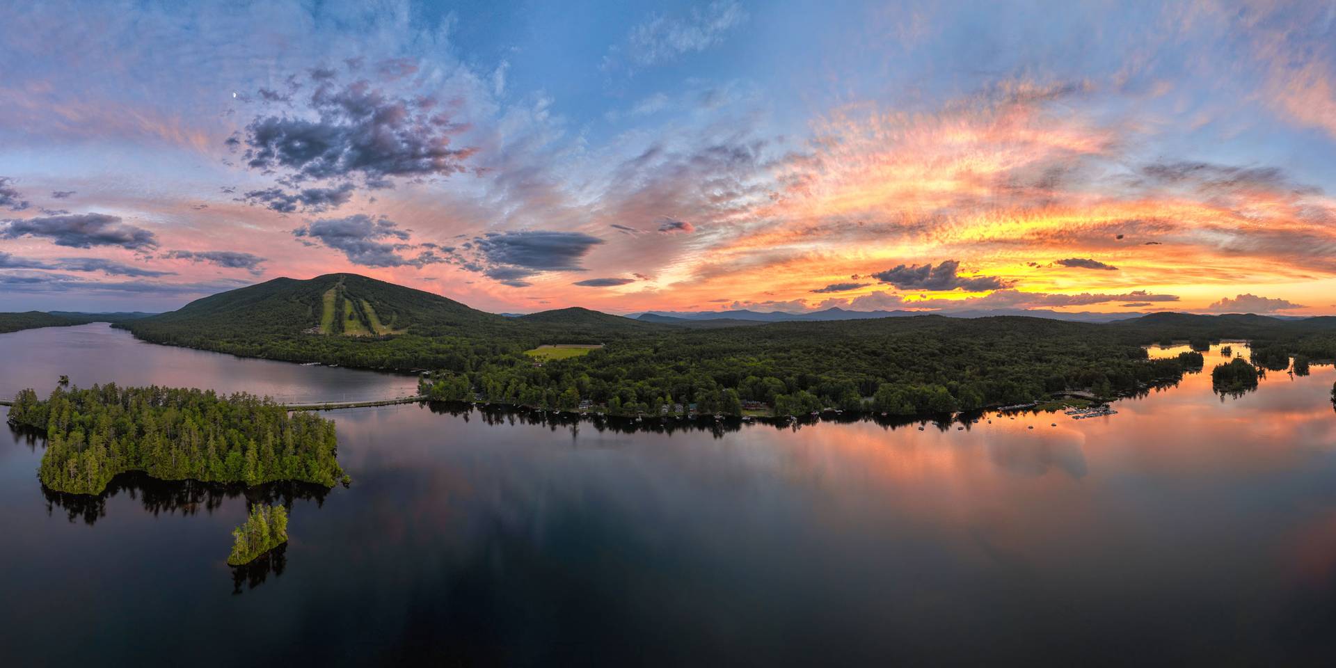Sunset at Pleasant Mountain in summer