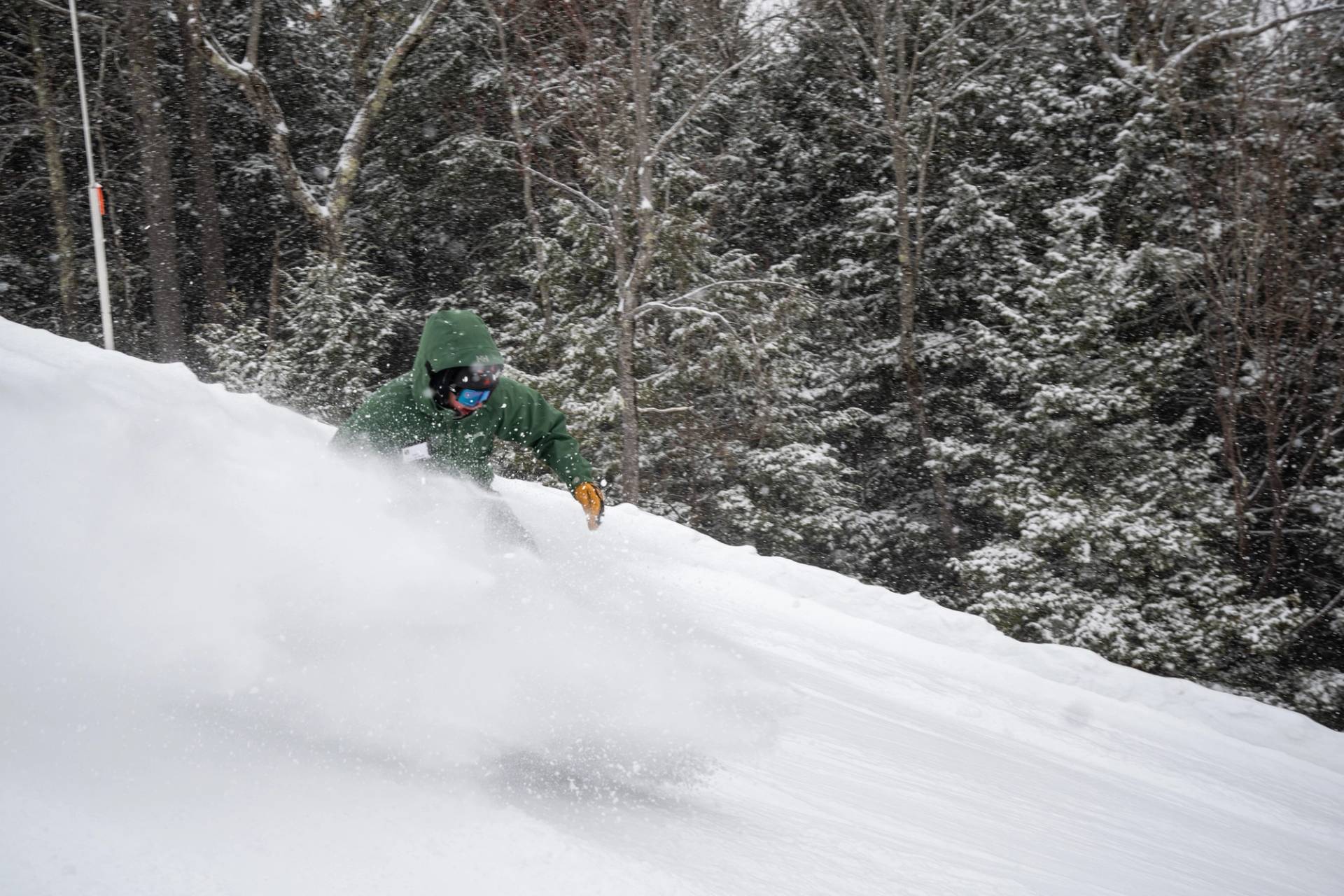 Snowboarder in fresh snow