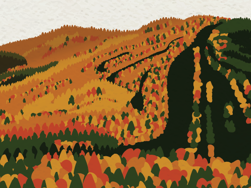 Pleasant Mountain and Moose Pond drenched in fall colors