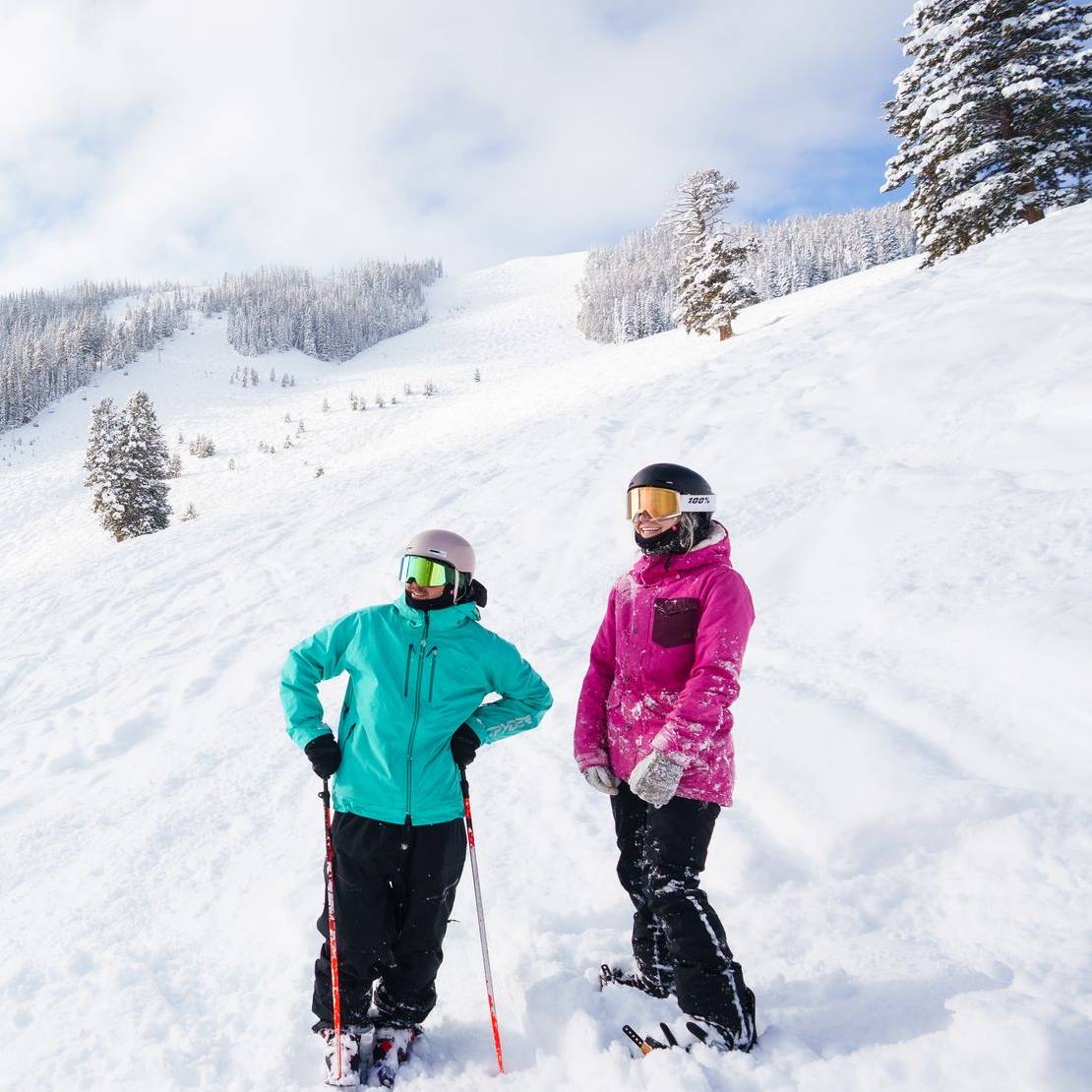 Skier and snowboarder in powder snow