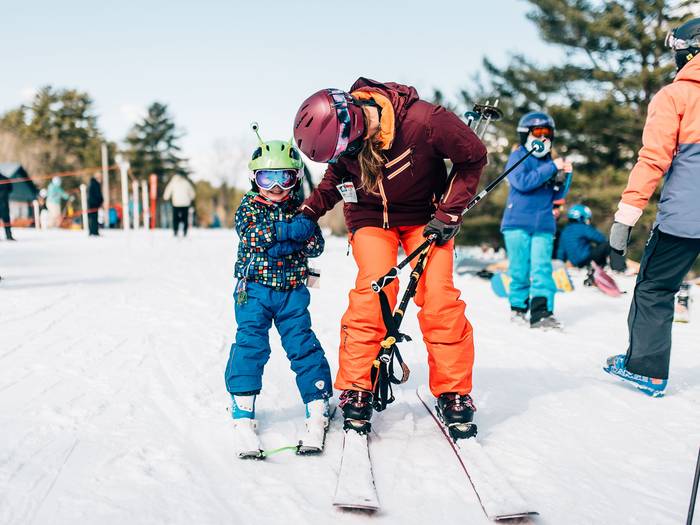 Mother and Son Learn to Ski