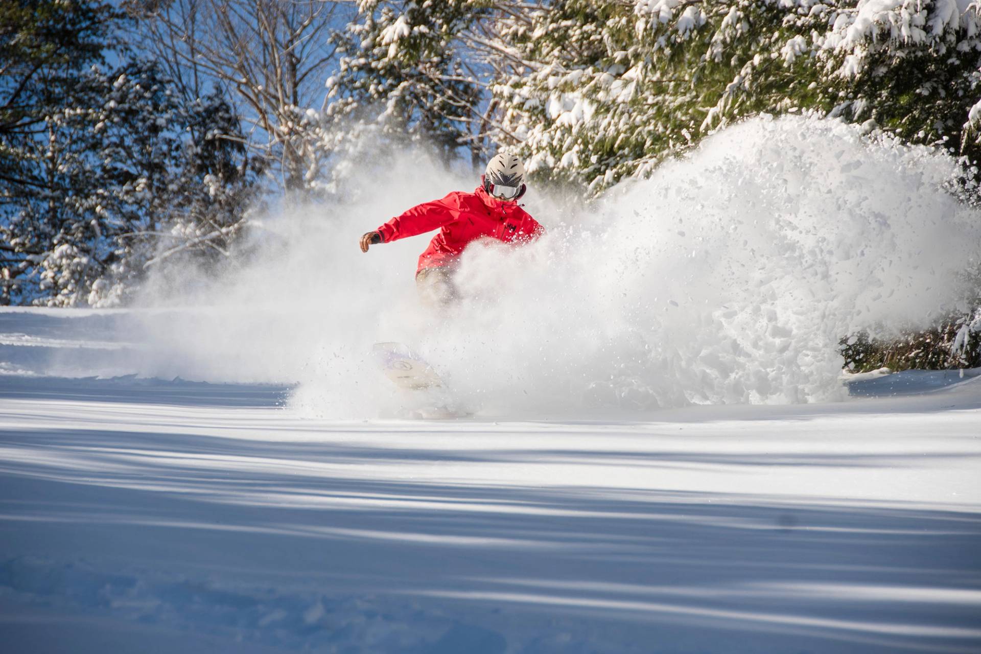 snowboarder kicking up freshies