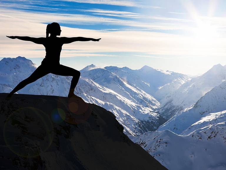 Morning Yoga pose with Mountain Backdrop