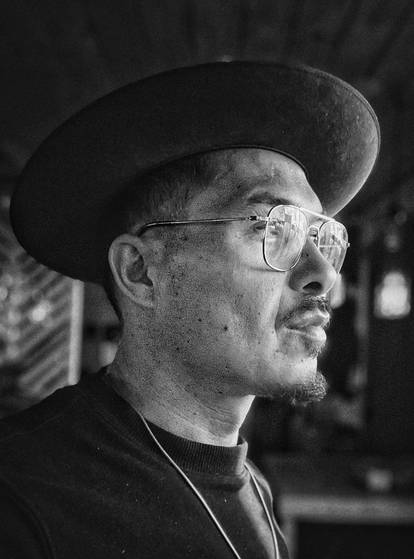 A black and white portrait of Double Tiger