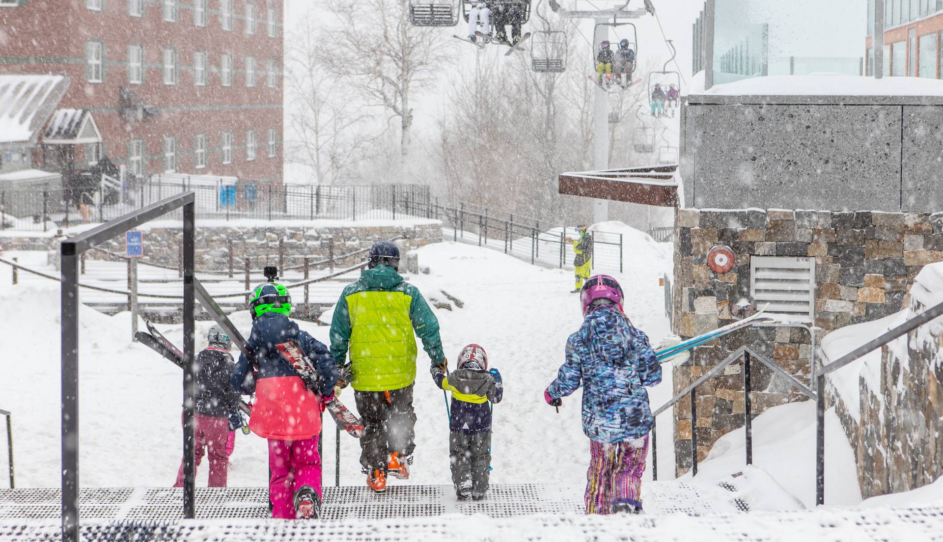 Kids walking in the snow