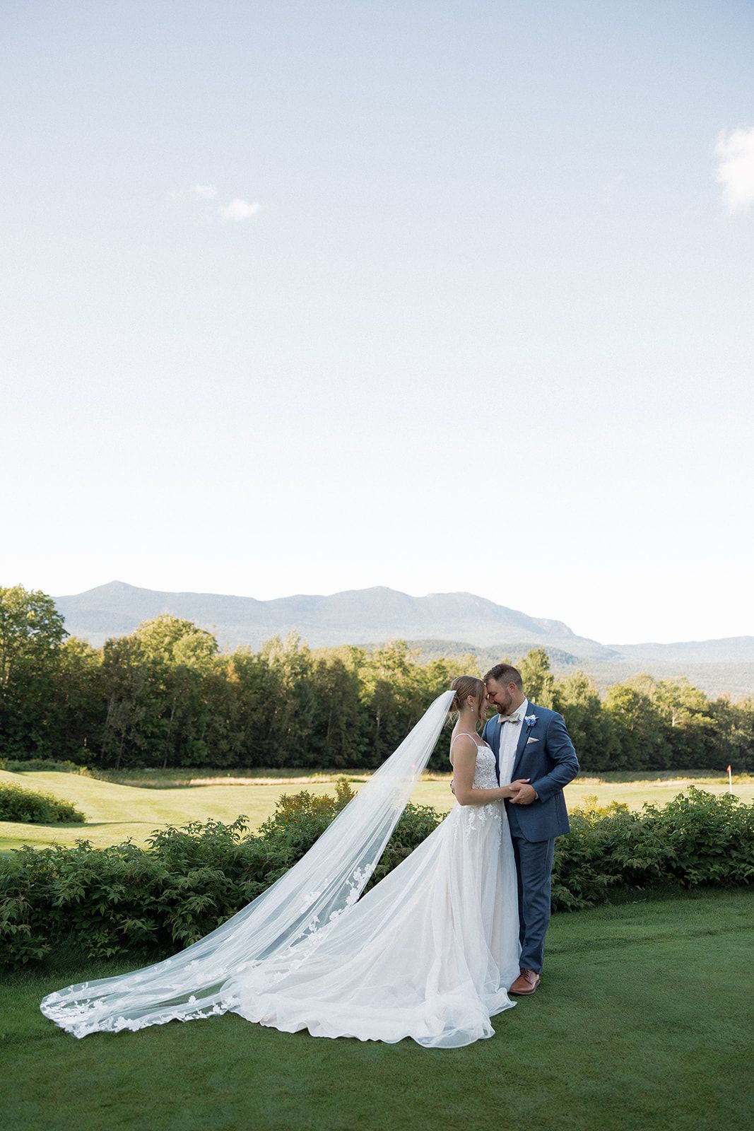 Bride and groom on the golf course