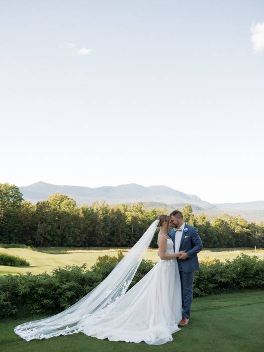 Bride and groom on the golf course
