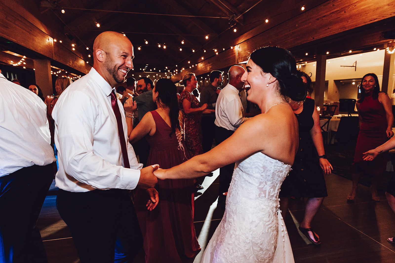 Bride and groom dancing
