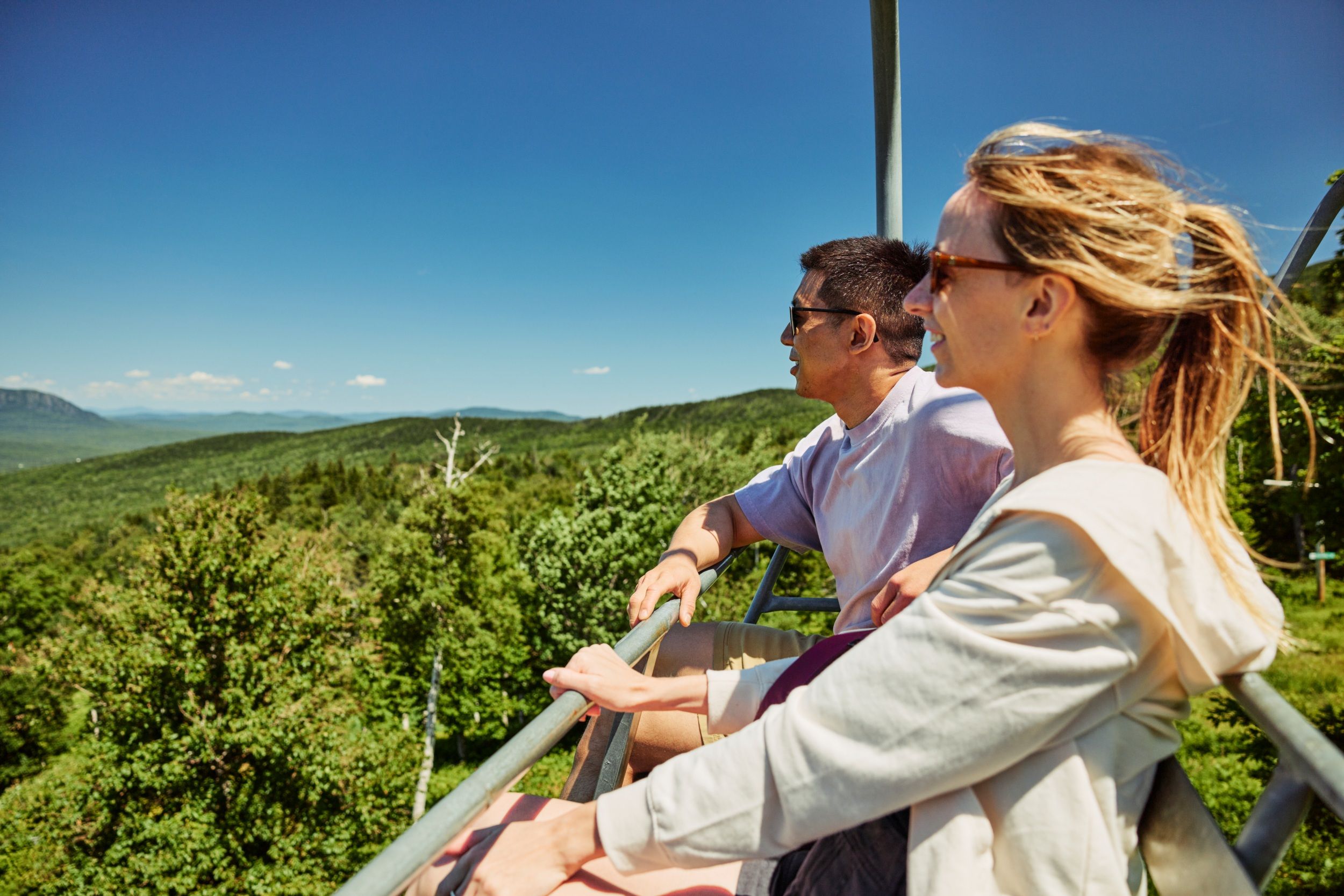 couple on scenic lift ride