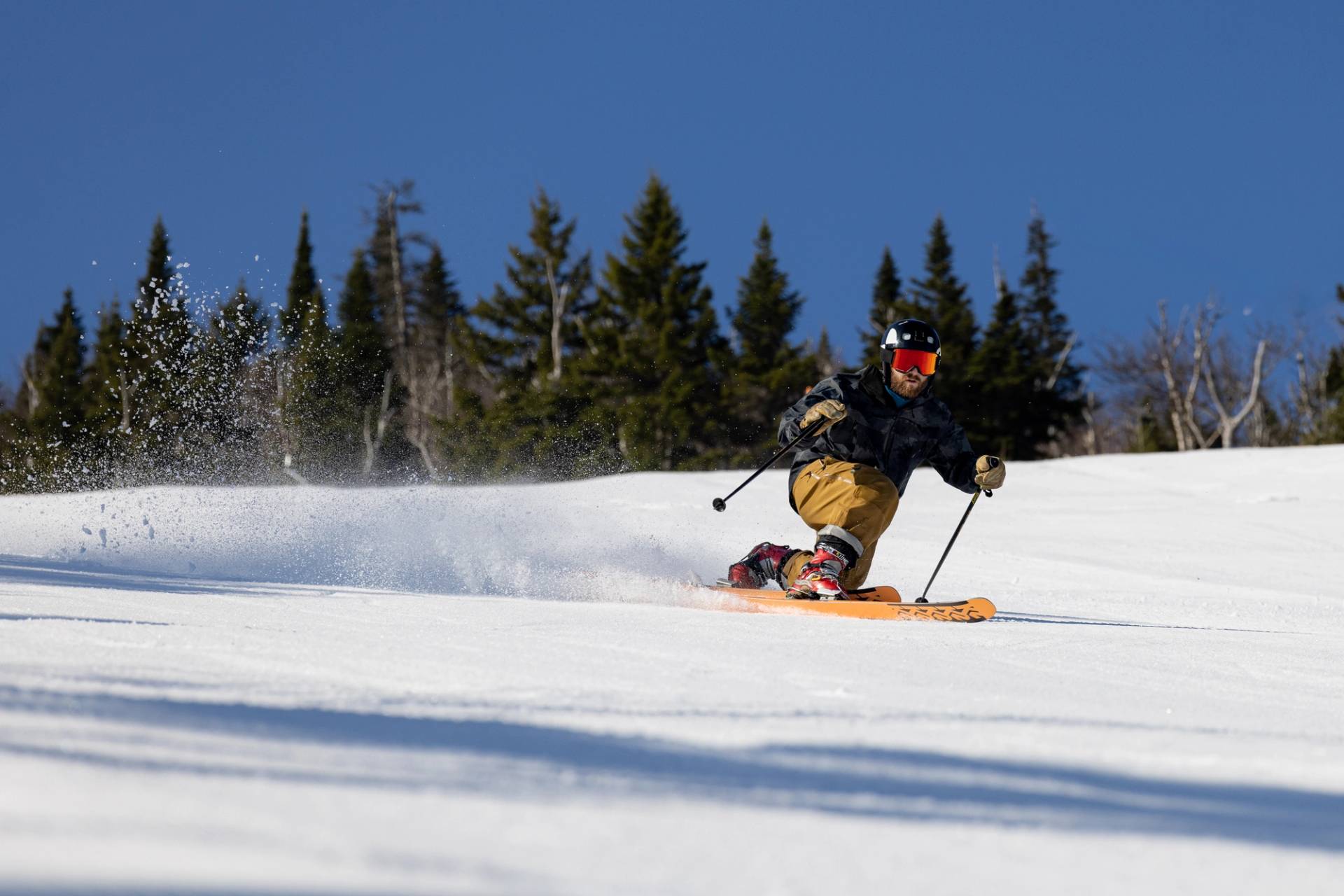 A tele-skier in the spring