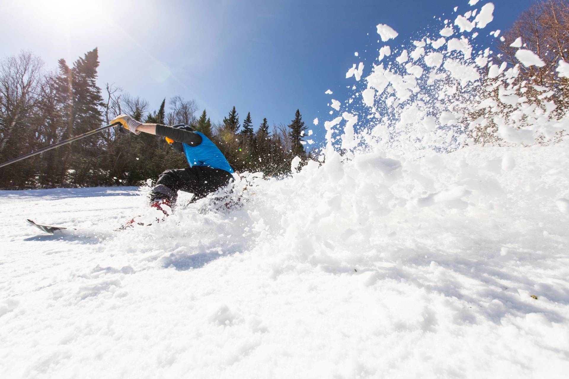 Skier in spring snow