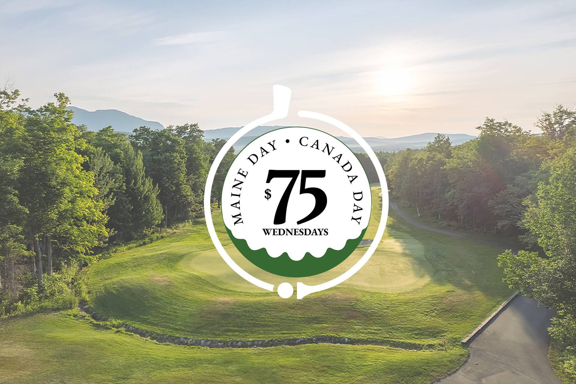 Maine & Canada Day logo over golf course