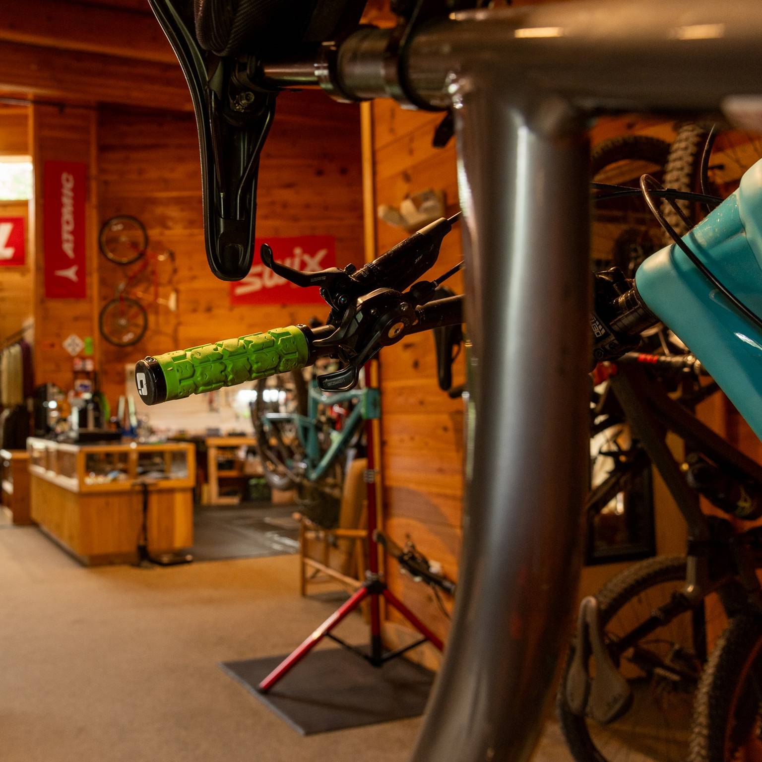 Bike handle in shop