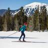 Nordic skier with Sugarloaf in the background