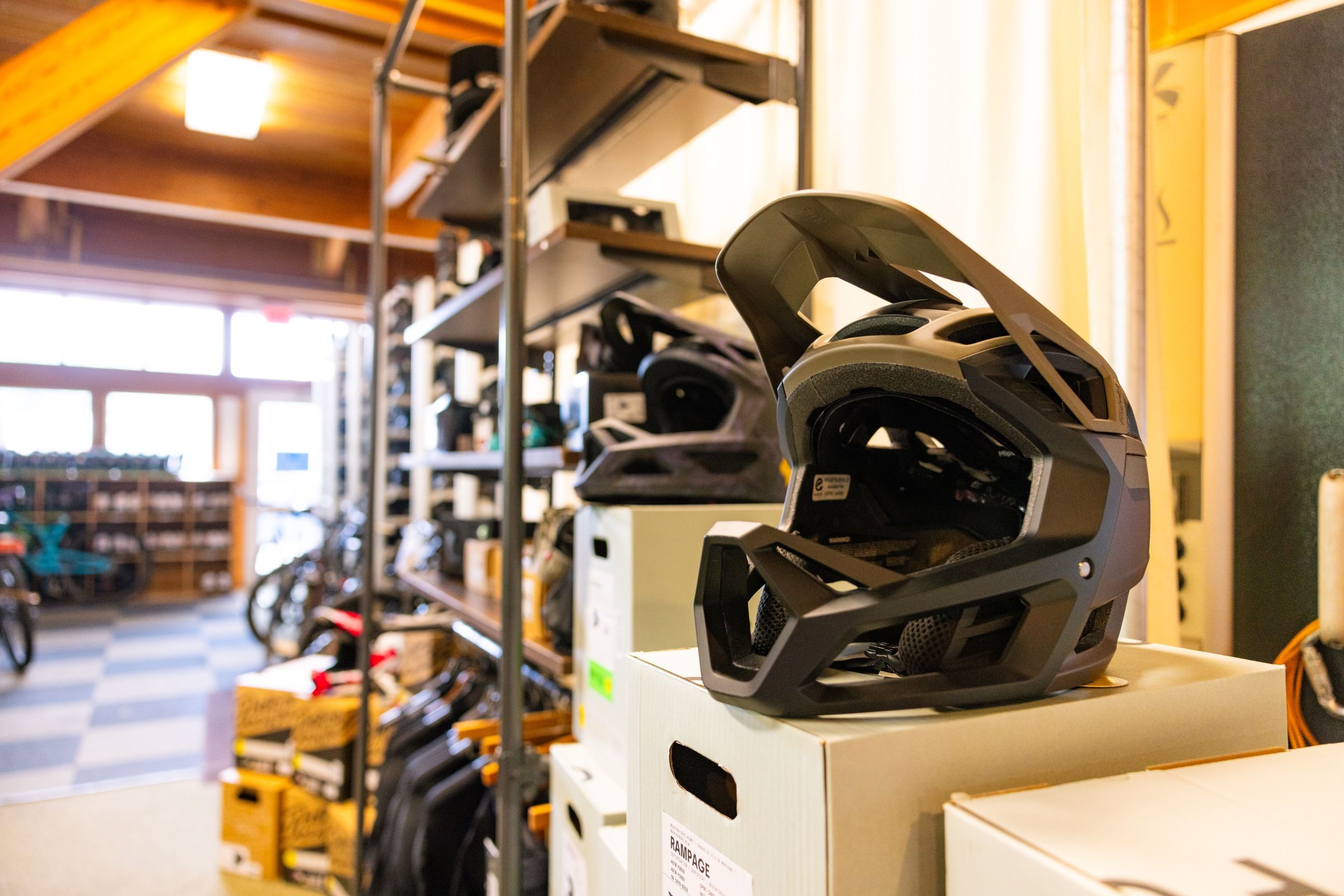 Helmet in bike shop