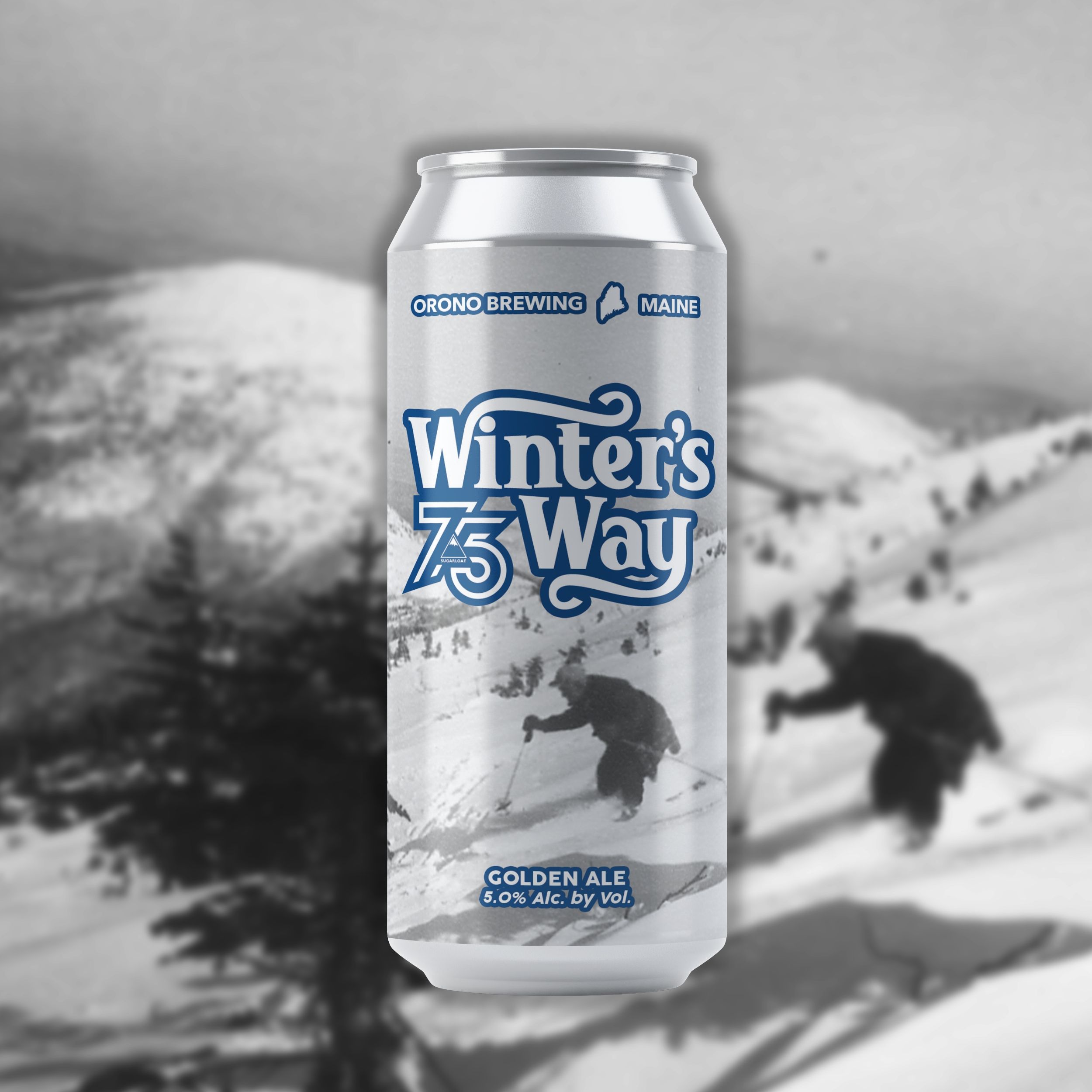 Orono Brewing Company Winter's Way Beer Can with skier on it
