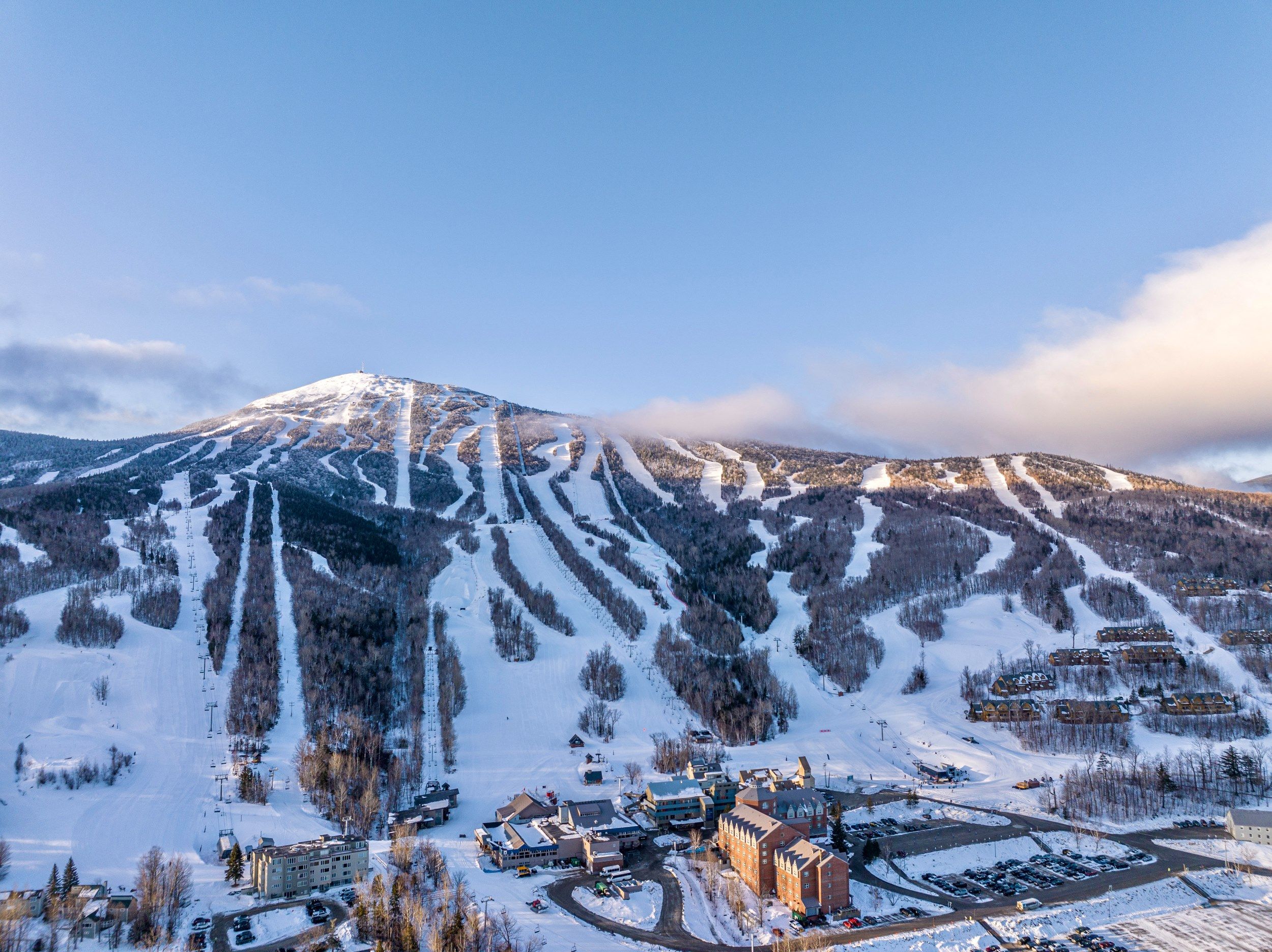 ariel view of Sugarloaf Mountain resort in winter