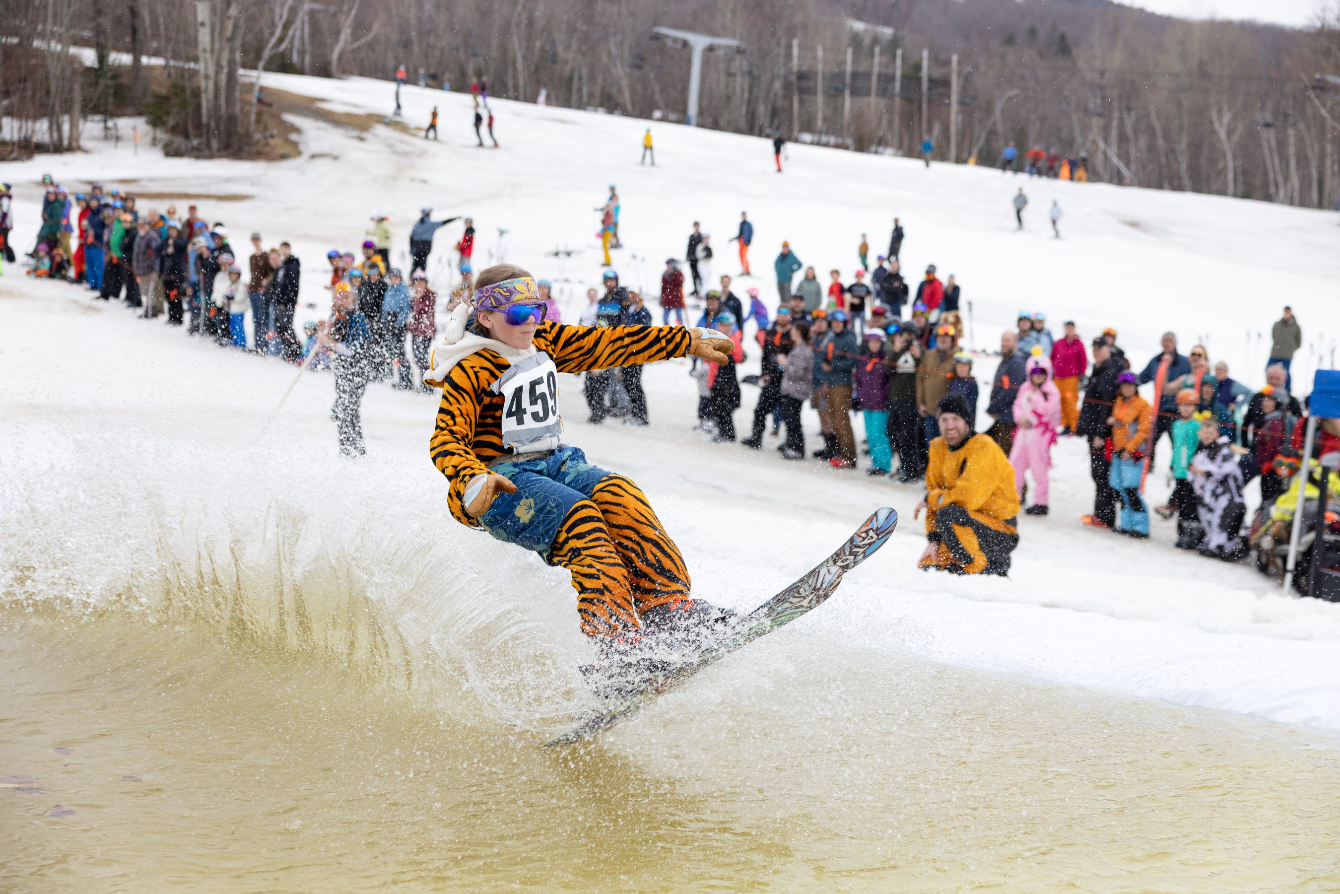 Pond skimmer in tiger outfit