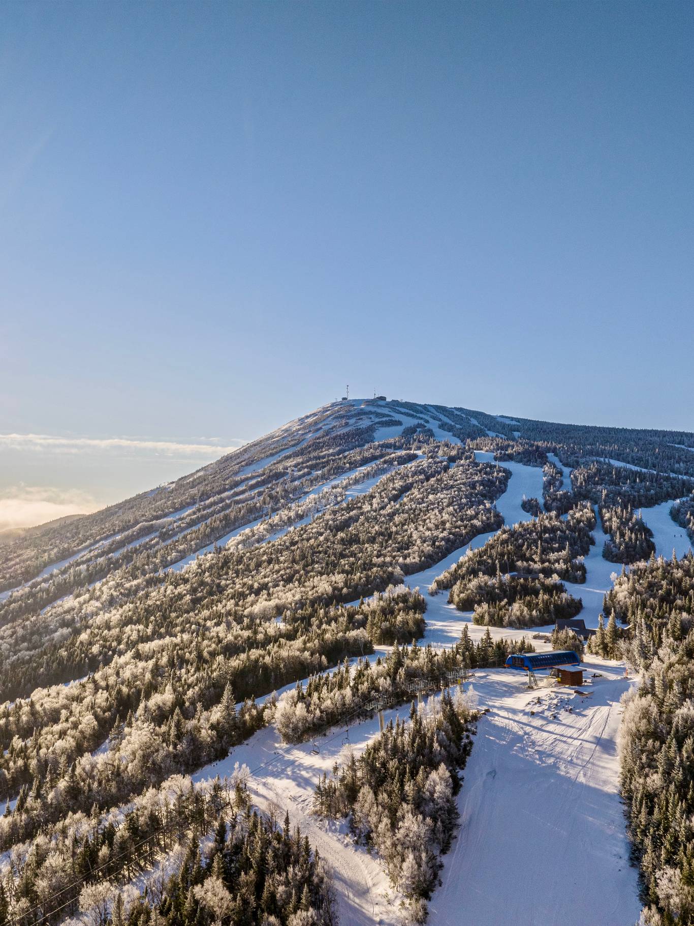 ariel view of Sugarloaf Mountain resort in winter