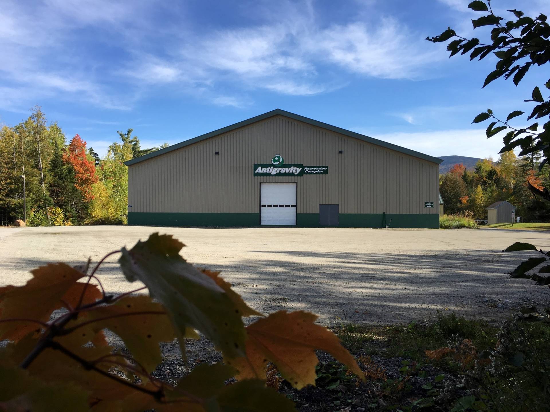 An artistic shot of the AGC with some fall leaves in the foreground