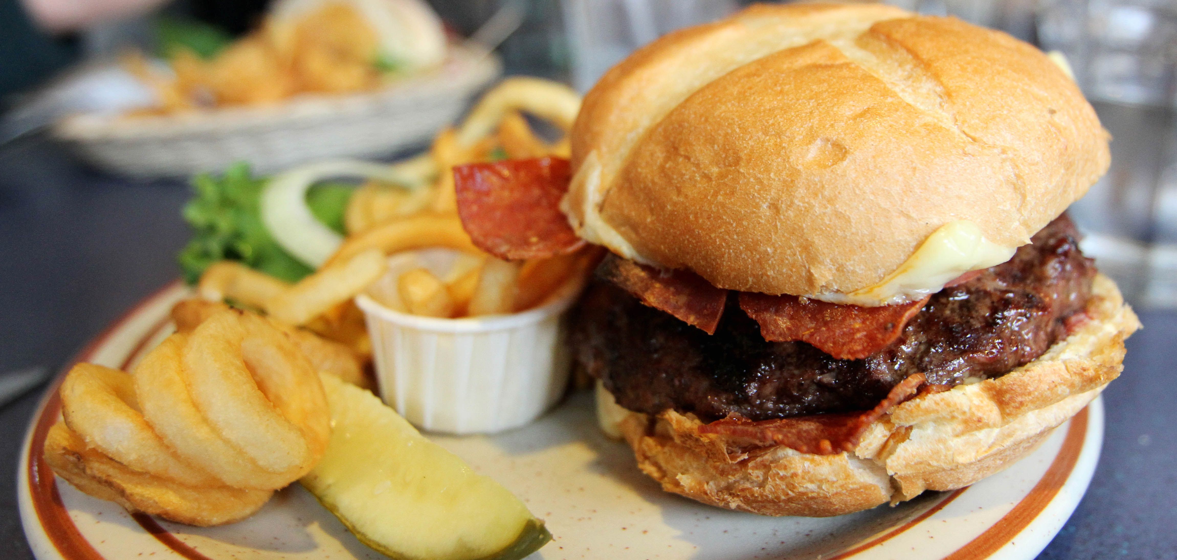 Bag Burger and fries, plus a pickle of course 