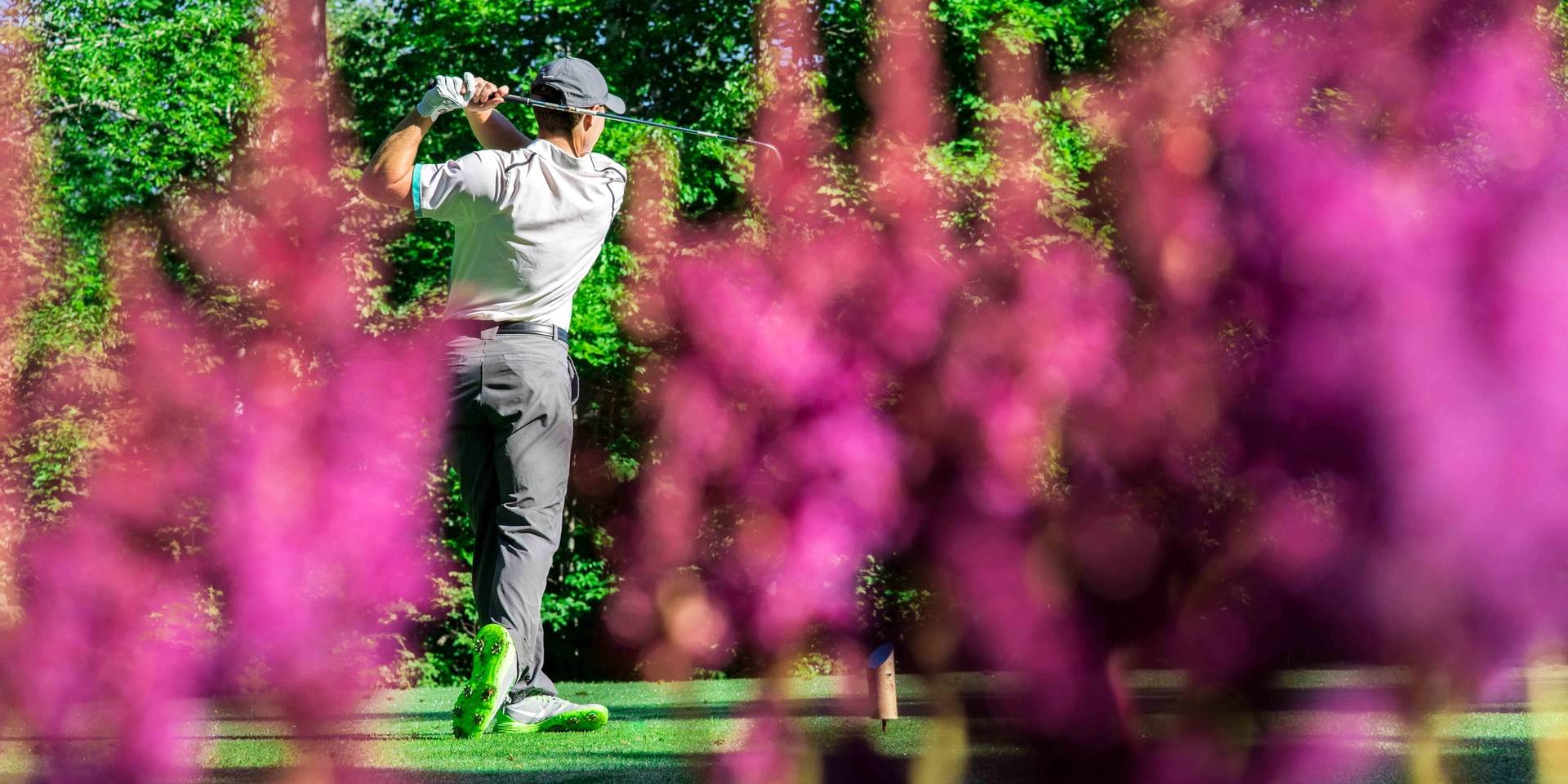 Golfer in spring flowers