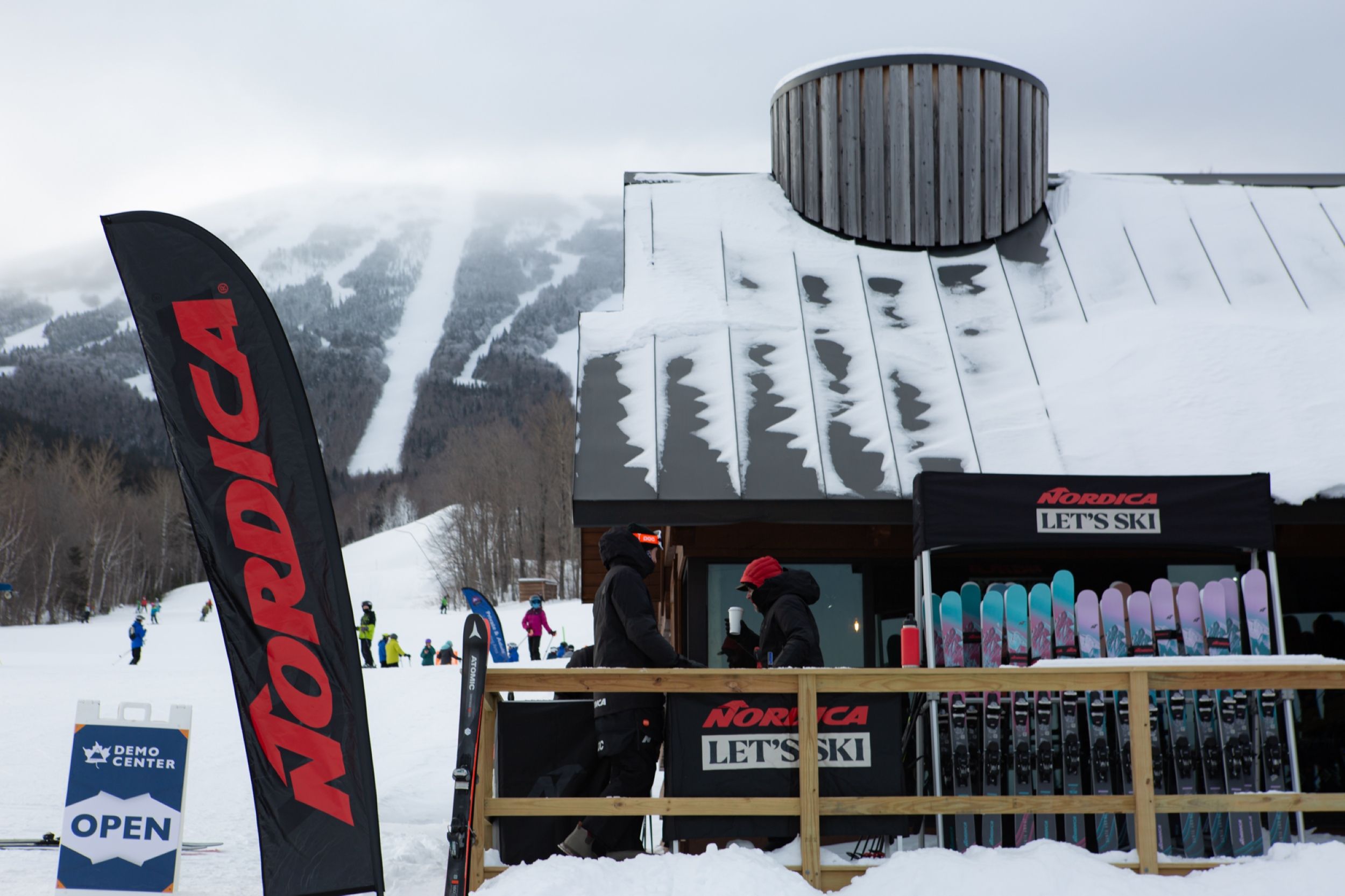 Ski demo tents on snow