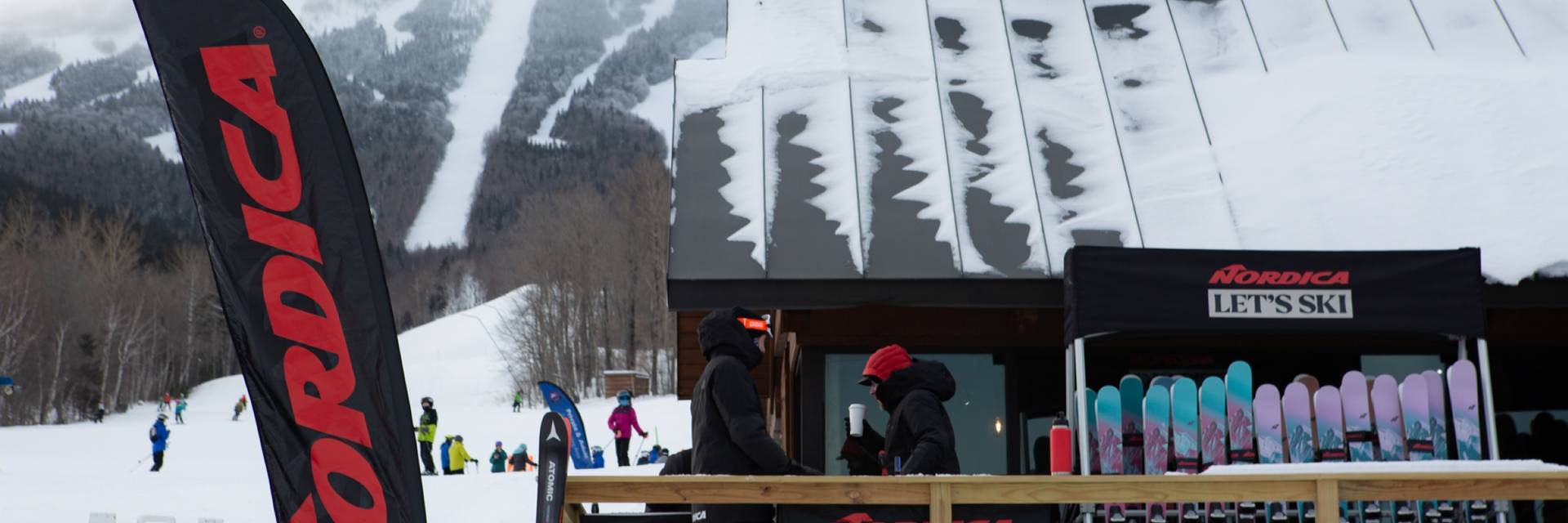 Ski demo tents on snow