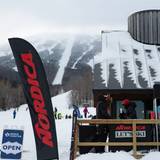 Ski demo tents on snow