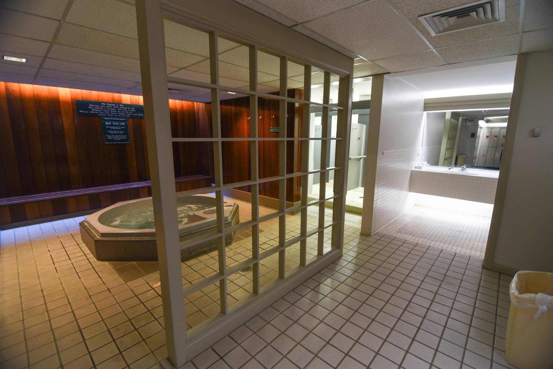 Locker room indoor hot tub
