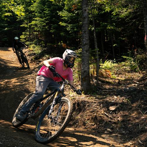 Biker on flow trail at Sugarloaf
