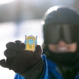 Woman model holding pin