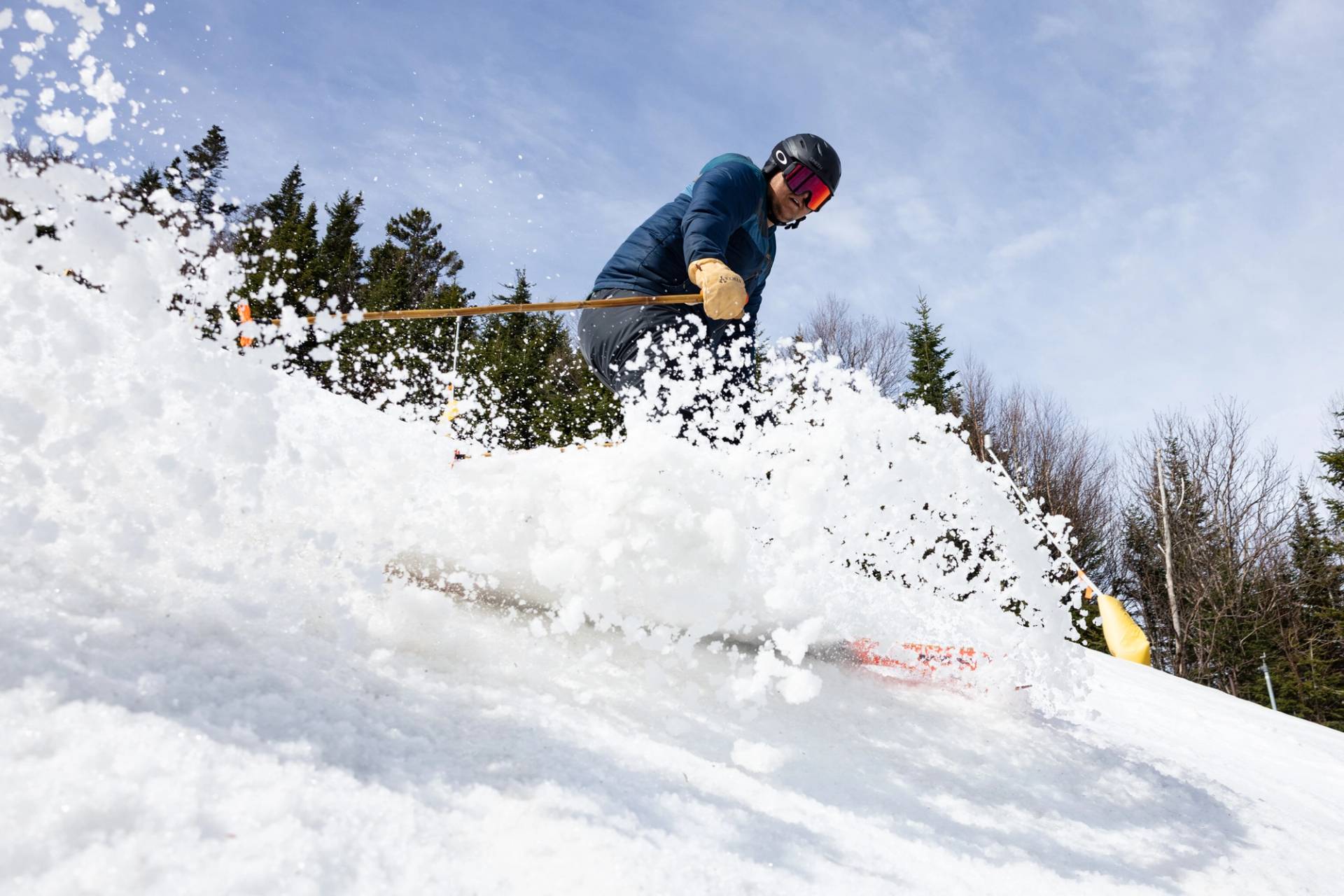 Skier in spring snow