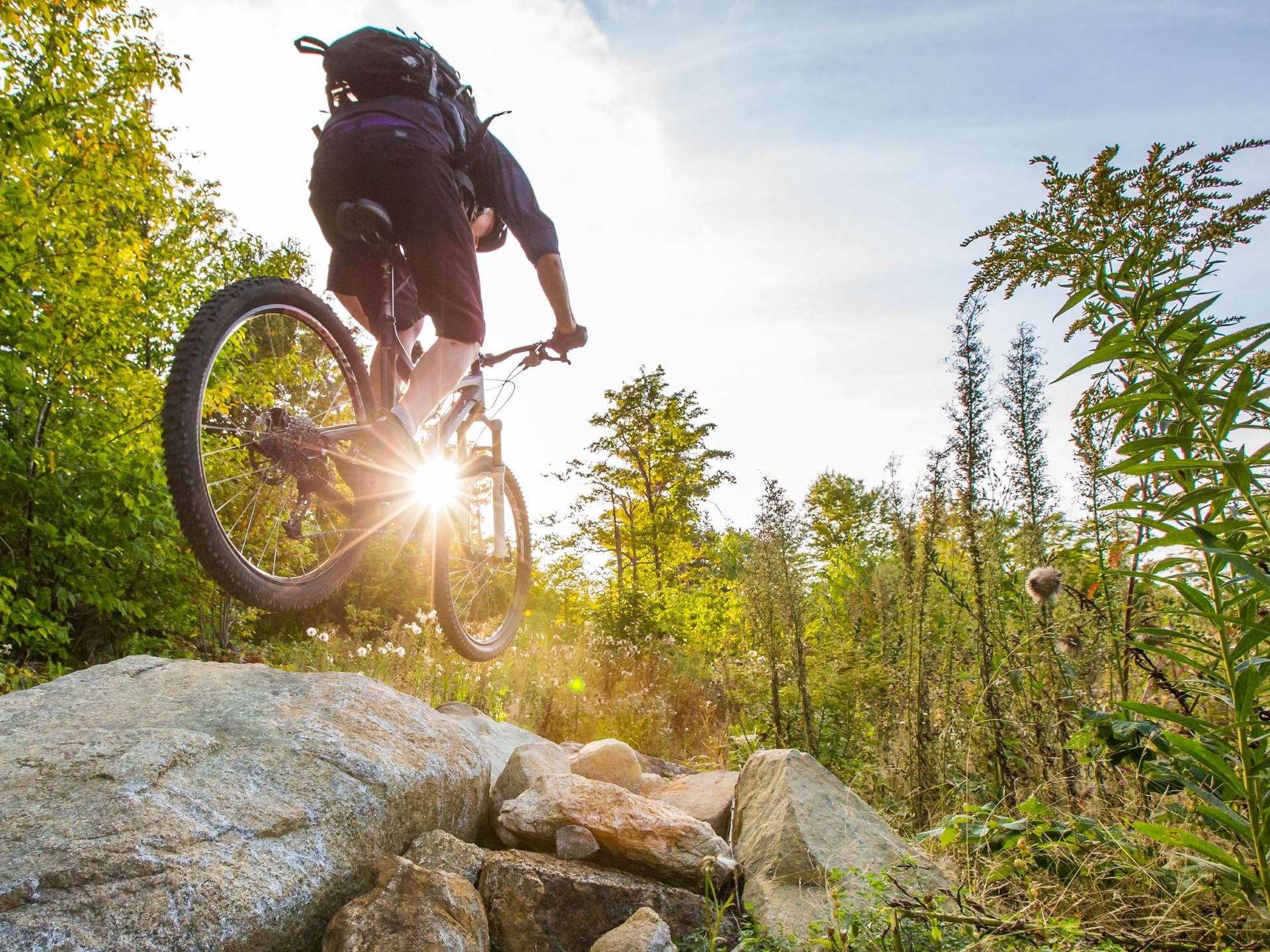 Biker on rocks