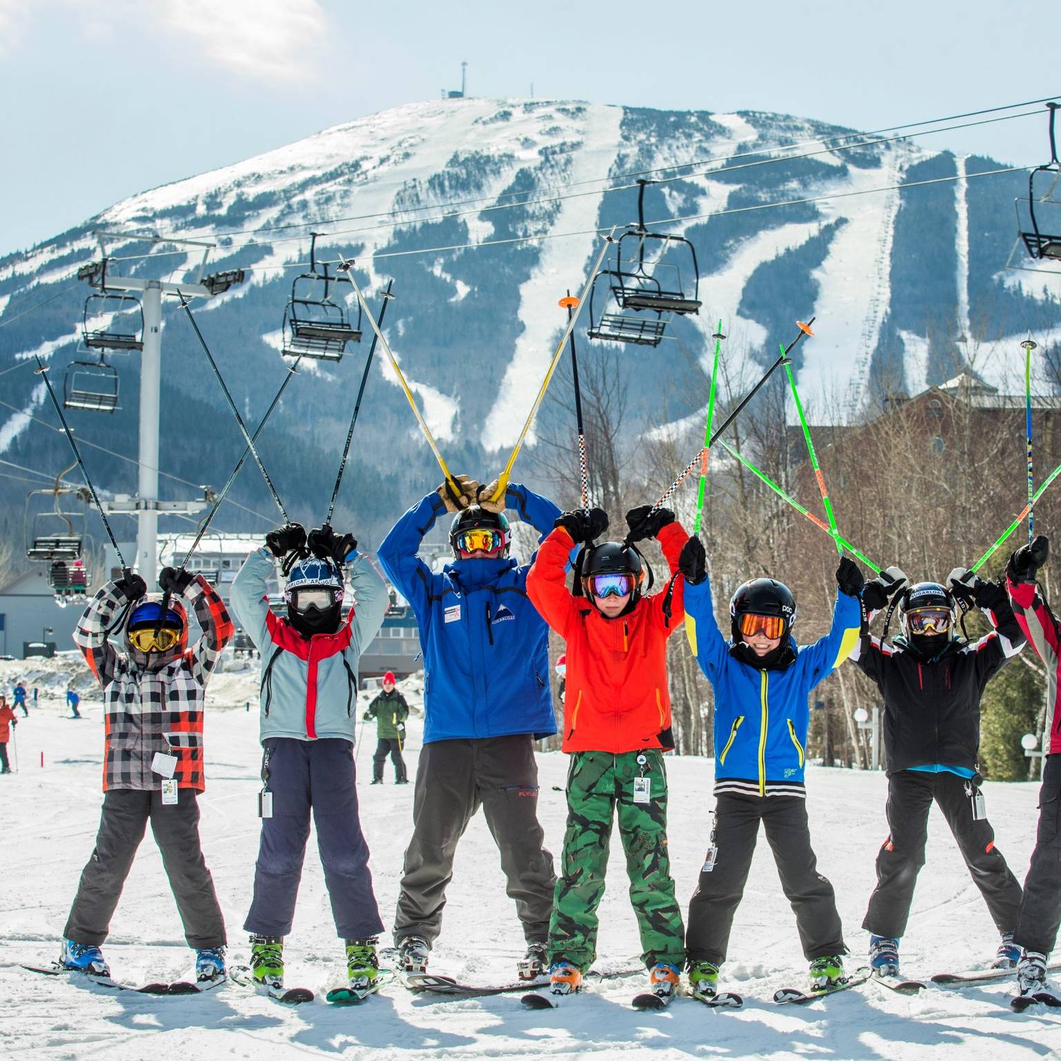 Ski lesson group being silly